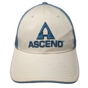 Ascend Baseball Cap Hat Blue Beige One Size Embroidered Logo Strapback Cotton